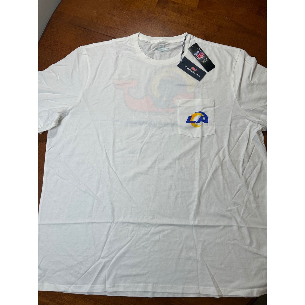 New Vineyard Vines T-Shirt Mens 4XT White LA Rams NFL Helmet Pocket Tee